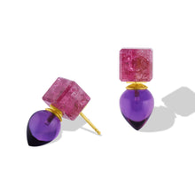 Load image into Gallery viewer, Cubic Studs #1 Pink Tourmaline & Amethyst