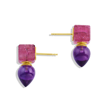 Load image into Gallery viewer, Cubic Studs #1 Pink Tourmaline & Amethyst