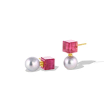 Load image into Gallery viewer, Cubic Studs #3 Pink Tourmaline & Blue Akoya Pearl