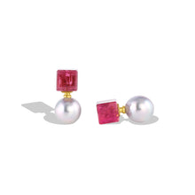 Load image into Gallery viewer, Cubic Studs #3 Pink Tourmaline & Blue Akoya Pearl