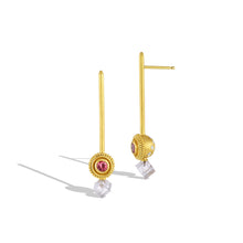 Load image into Gallery viewer, Etruscan Ruff Stick Earrings Pink Spinel, Gray Tourmaline & Diamonds