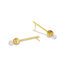 Load image into Gallery viewer, Etruscan Ruff Stick Earrings Pink Spinel, Gray Tourmaline & Diamonds