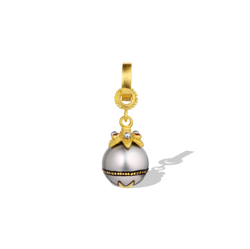 Silver Maki-e Pearl Charm with Orange Zircons