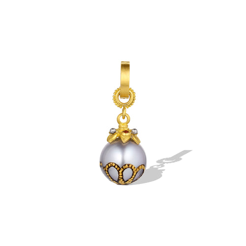 Silver Maki-e Pearl Charm with Anthill Garnet