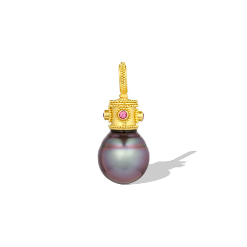 Byzantine Crown Pearl Charm - Purple Tahitian