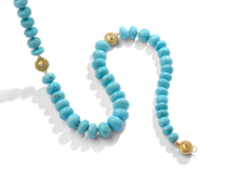 Load image into Gallery viewer, Closer view of the turquoise rondelles.