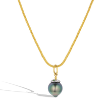 Load image into Gallery viewer, The Blue Pearl charm shown on a handwoven gold chain. The chain is available separately.