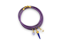 Load image into Gallery viewer, Lapis Bullet harm shown on a metallic lilac purple wrap with other charms. Wrap and other charms available separately.