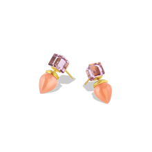 Load image into Gallery viewer, Cubus Studs #4 Amethyst &amp; Peach Moonstone