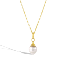 Load image into Gallery viewer, The large Diamond Acorn pearl charm shown on a gold chain.