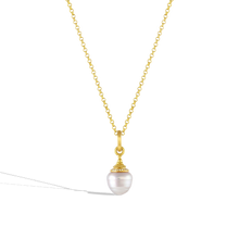 Load image into Gallery viewer, The medium Diamond Acorn pearl charm shown on a gold chain. 
