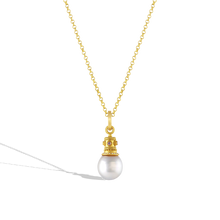 Load image into Gallery viewer, Diamond Byzantine Crown South Sea pearl charm shown on a gold chain.