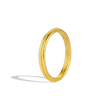 Load image into Gallery viewer, Simple lines (or fila) of gold adorned with delicate hand placed granulation make a subtle yet elegant statement. Although ancient in style, the effect is fresh and modern. Perfect alone or as part of a larger collection.

Made in recycled 22k yellow gold. Size 7. Made to order.
