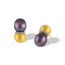 Load image into Gallery viewer, Alternate view of the Tahitian Pearl Flame Ear Climbers.