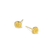 Load image into Gallery viewer, They may be small, but they are mighty. These beautiful 6mm studs are perfect for everyday wear - put them on and forget them. Wear as a pair or as a single, the granulation providing that oh! factor. The rich, warm tones of the high karat gold give a classic, yet contemporary look with granulation elevating them from "just another stud" to "something different".

Available as a single or pair. The listed price is for a single.

Made from recycled 22k yellow gold.