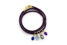 Load image into Gallery viewer, Eggplant Tahitian pearl charm shown on a aubergine colored leather bracelet with other charms.