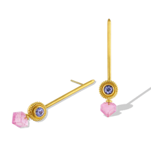 Load image into Gallery viewer, A second view of the Lavender Spinel Etruscan Ruff Earrings.