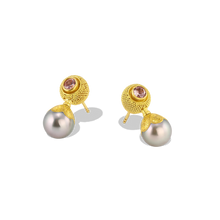 Load image into Gallery viewer, Additional view of the Malaia Garnet Velvet Cushion Drops.