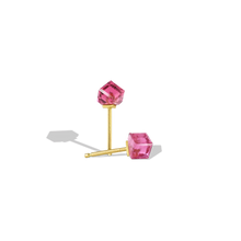 Load image into Gallery viewer, Dark pink rubellite tourmaline Mini Cubus Studs.

Made with recycled 22k gold and rubellite tourmaline (2.50ctw).