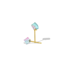 Load image into Gallery viewer, Bicolor mint blue green and baby pink tourmaline Mini Cubus Studs.

Made with recycled 22k gold and bicolor tourmaline (2.66ctw).