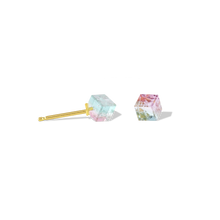Load image into Gallery viewer, Additional view of the bicolor mint blue green and baby pink tourmaline Mini Cubus Studs.