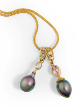 Load image into Gallery viewer, The Bronze Pearl charm on a handwoven chain with the Moonstone Perfumer's Flask charm.