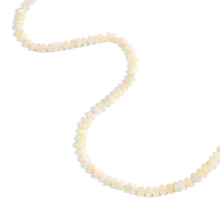 Load image into Gallery viewer, Softly glowing pastel opal roundel beads feature in this dainty necklace, each one hand knotted on silk and finished with our signature granulated Shepherd's hook clasp. 

Length 17 inches.

Made with recycled 22k yellow gold and white Ethiopian Welo opal beads. Knotted on silk.