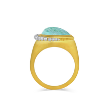 Load image into Gallery viewer, Side front view of the Paraiba tourmaline ring.