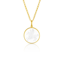 Load image into Gallery viewer, The Pegasus charm shown on a gold chain.