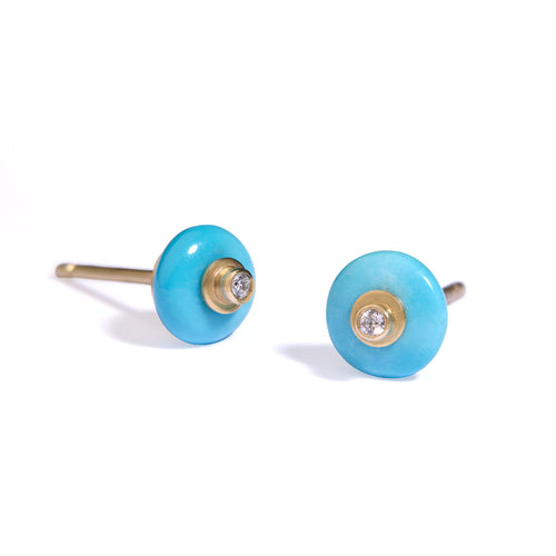Mini Turquoise & Diamond Rondelle Studs