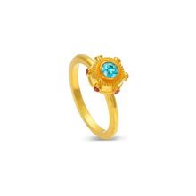 Load image into Gallery viewer, Zircon is an underappreciated gemstone and this one sparkles. Surrounded by hot pink spinel and granulation, this bejeweled orb can be worn alone or create your own story by mixing with other Orb rings or your favorite stacking bands.

Made in recycled 22k yellow gold, Cambodian zircon (.42cts) and Burmese spinel (.14ctw). Size 7.5. Can be resized.