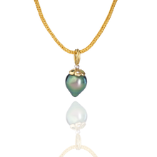 Load image into Gallery viewer, The Bejeweled Silvery Green Teardrop charm on a handwoven chain.