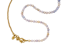 Load image into Gallery viewer, Multi-colored Akoya pearls are combined north-south style with our Athena chain, a handwoven single loop-in-loop style fastened by our signature S clasp.

Length 19 inches. If you would like a different length, please contact us at concierge@atelierwolff.com and we would love to make your strand up for you.

Made with recycled 22k yellow gold and cultured 3-4.5mm Japanese Akoya pearls. Knotted on silk.