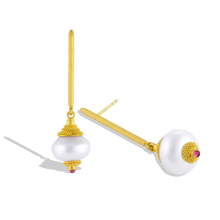 Load image into Gallery viewer, Additional view of the South Sea Pearl Stick earrings with pink tourmaline.