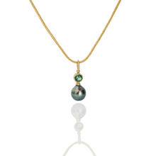 Load image into Gallery viewer, The Green charm shown on a handwoven gold chain.