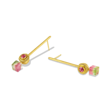 Load image into Gallery viewer, Alternate view of our Watermelon Etruscan Ruff earrings.
