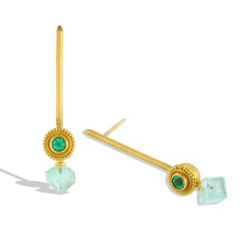 Load image into Gallery viewer, Green Eyes Etruscan Ruff Stick Earrings