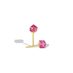 Mini Cube Studs - Pink Tourmaline