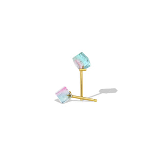 Mini Cube Studs - Pink Tourmaline