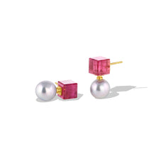Load image into Gallery viewer, Cubic Studs #3 Pink Tourmaline &amp; Blue Akoya Pearl