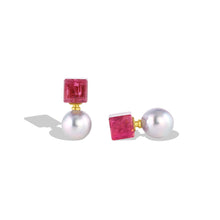Load image into Gallery viewer, Cubic Studs #3 Pink Tourmaline &amp; Blue Akoya Pearl