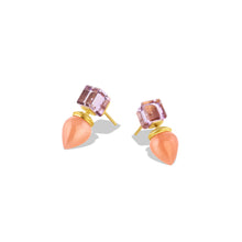 Load image into Gallery viewer, Cubic Studs #4 Amethyst &amp; Peach Moonstone