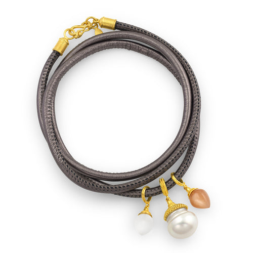 Taupe Leather Wrap Bracelet